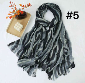 SS017  Striped Tie-Dye Modal Crinkle Hijab with Short Fringe