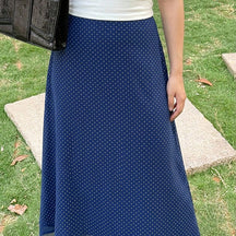 DM3351  Elastic-Waist Diamond Pattern Polyester Lace-Trim Maxi Skirt