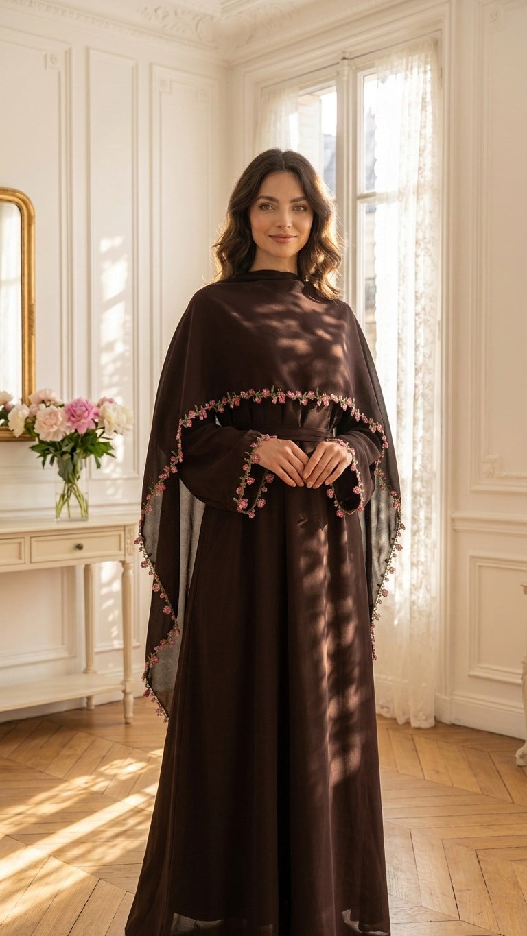LR1355  Contrast Lace Trim Patchwork Dress and Hijab Two Piece Set