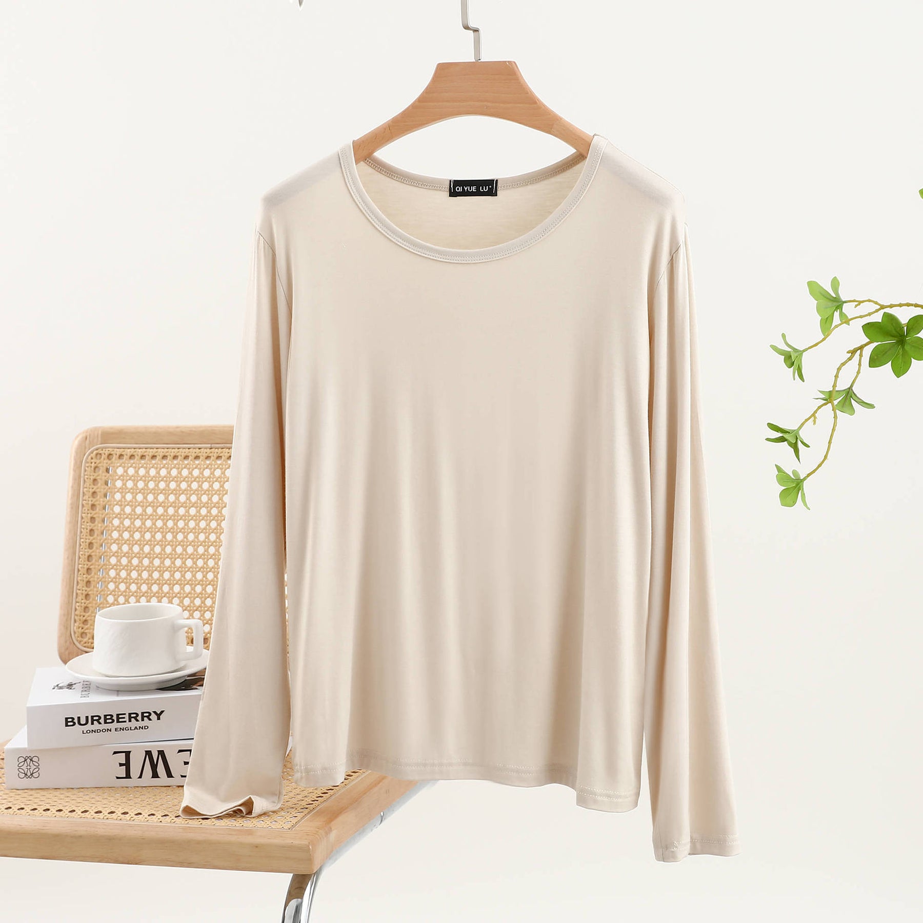 JC001  Crew Neck Modal Long Sleeve Loose Stretch Top