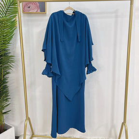 LR591+HJ907  Plain Dress with Single-Layer Hijab Set