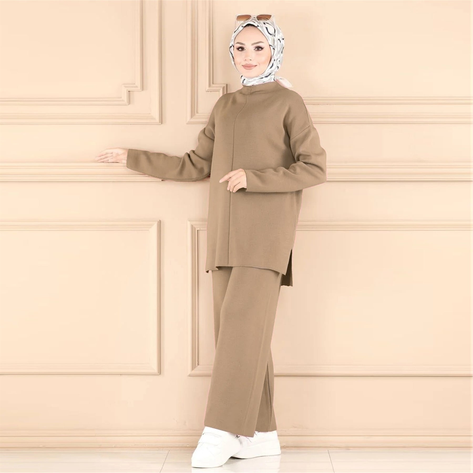 M182# Muslim women's Middle Eastern casual woolen wide-leg pants suit abaya