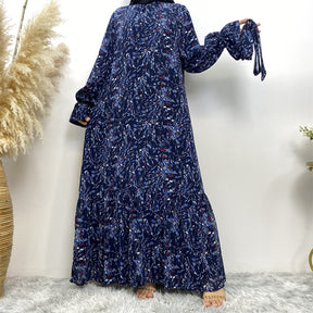 6434 printed floral chiffon abaya dress