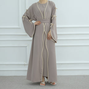 LR962+LR1003 Plain Bow Abaya Dress Set