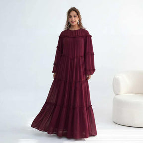 LR1161  Long Sleeve Tiered Ruffle Double Layer Dress