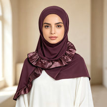 TD68-062  Plain Crystal Linen One-Piece Hijab, Silver Foil Ruffles