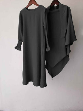 23591 Children's Solid Color Ruffle Dress & Shawl Set