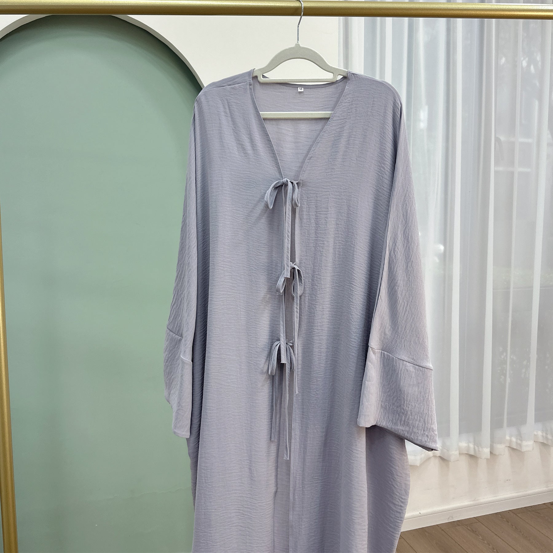 LR883  Tie-Waist Open-Front Polyester Dress