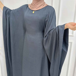 LR719 Abaya Dress with Draped Waist & Batwing Sleeves