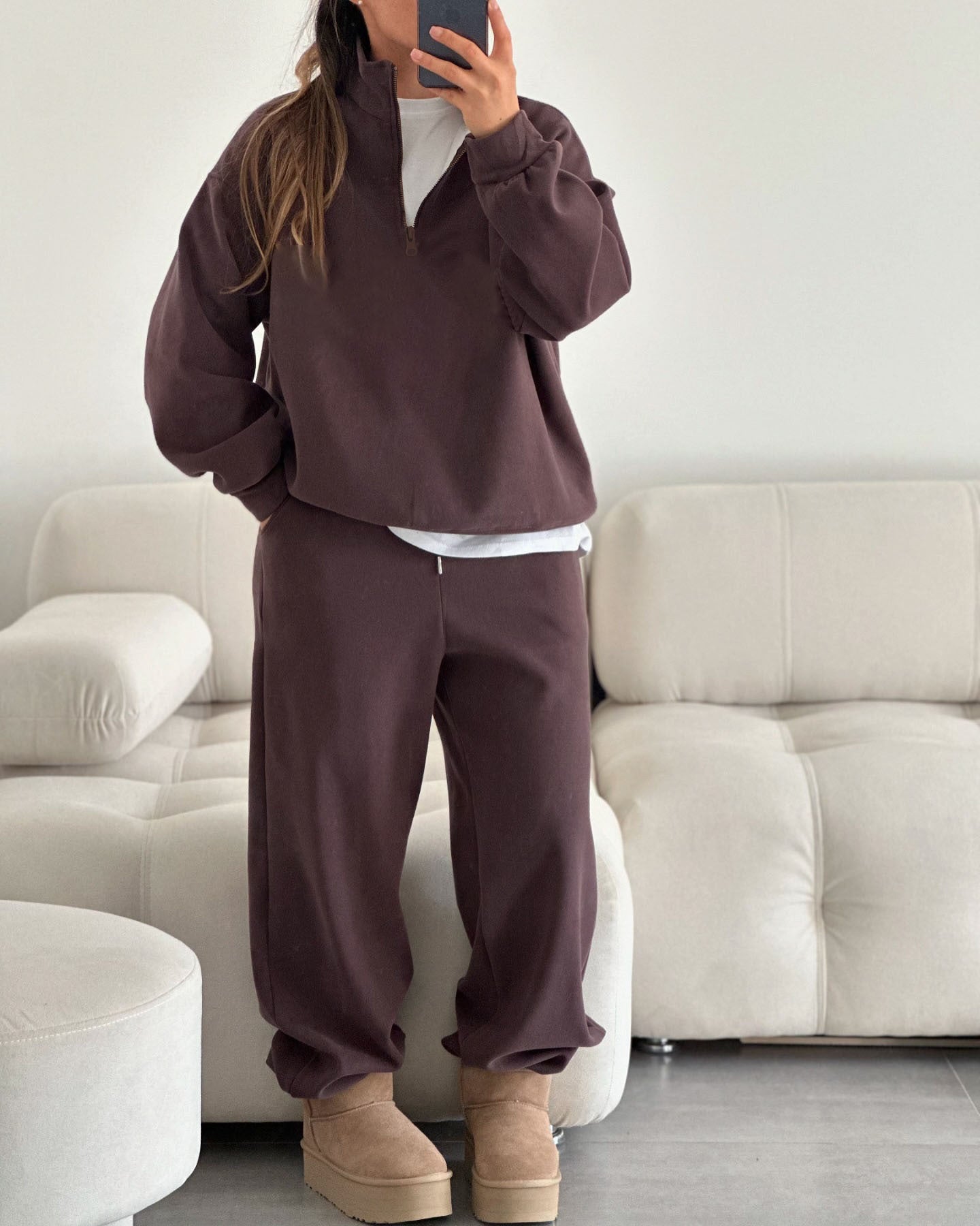 C56300  Women's Oversized Half-Zip Sweatshirt & Drawstring Sweatpants Set