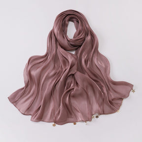 260302  Sea Island Silk Long Hijab with Handmade Chain