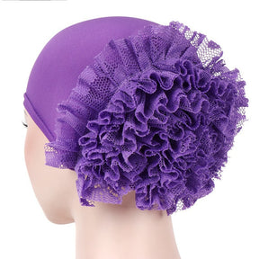 TJM-蕾丝盘花 plain lace flower hijab turban hat