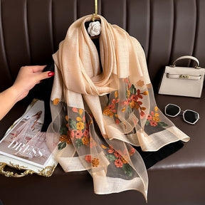 SZ109   Embroidered Begonia Flower Long Scarf