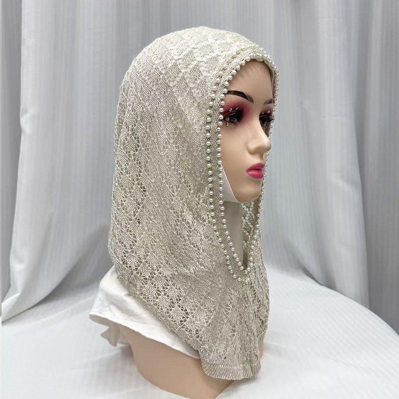 F053  Hollow-out Shiny Thread Beaded Headwrap Jersey Cap