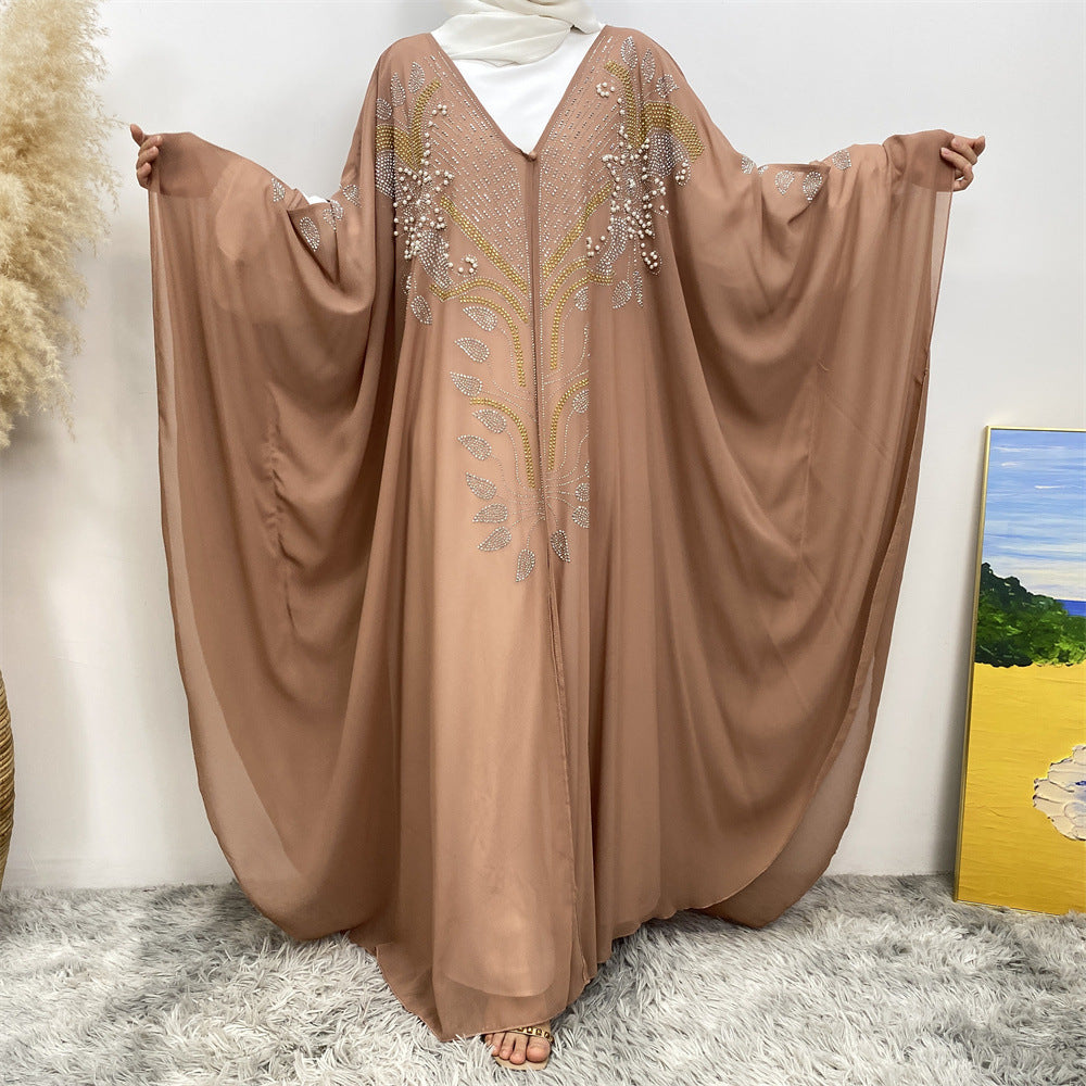 6743 plain stamping rhinestone cardigan abaya