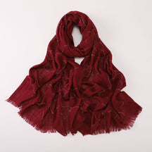 260602  Plain Soft Bamboo-Texture Yarn Short Fringe Hot-Fix Crystal Hijab