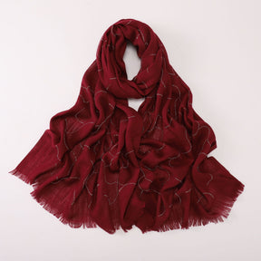 260602  Plain Soft Bamboo-Texture Yarn Short Fringe Hot-Fix Crystal Hijab