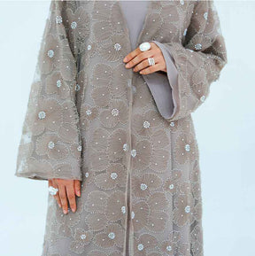 LR1069  3D Floral Beaded Cardigan Abaya