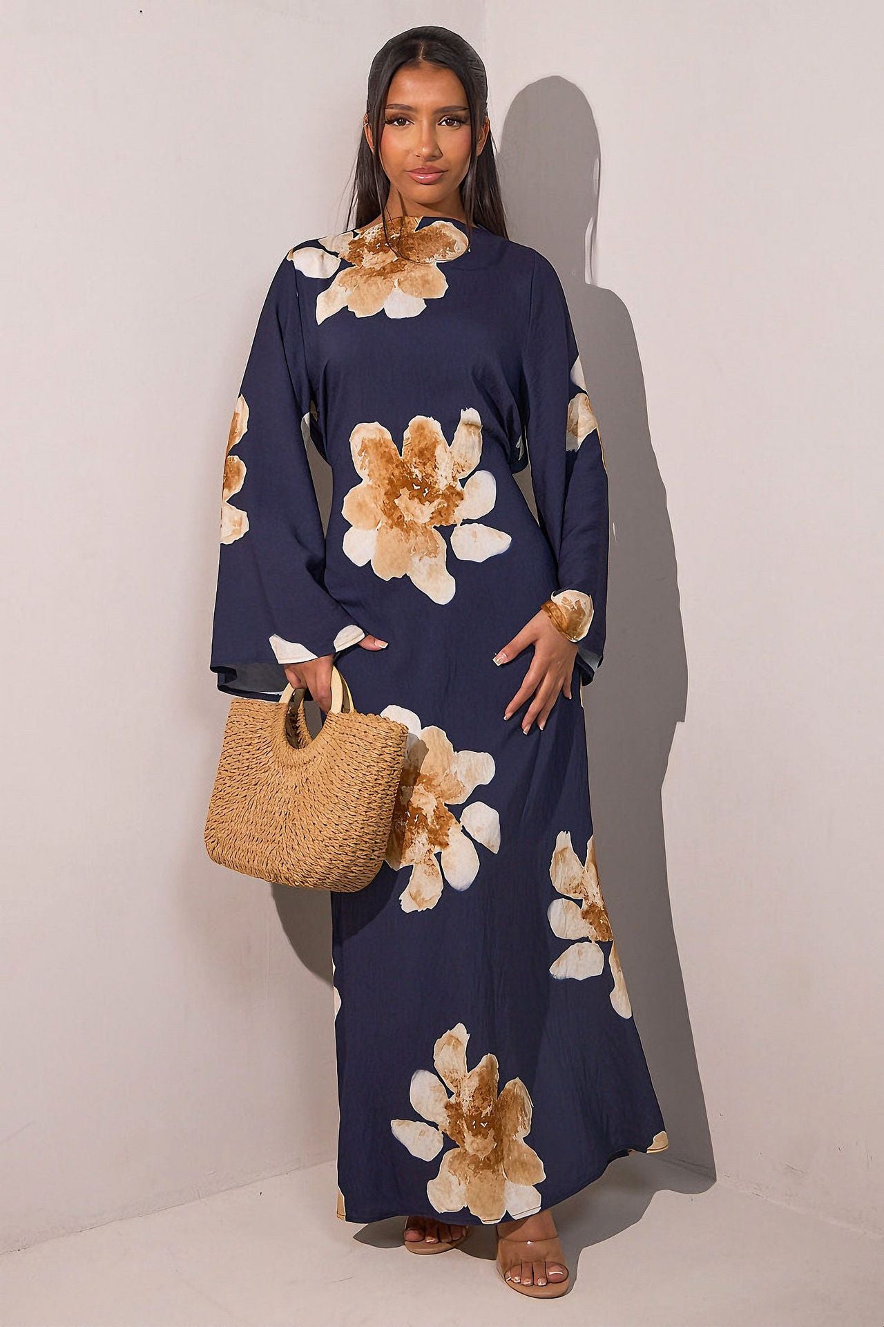 LR1063  Women's Printed Ankle-Length Dress with Slimming Waist