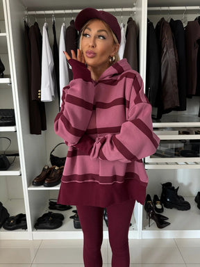 M80070  Women's Plain Printed Hooded Sweatsuit Autumn Winter Set