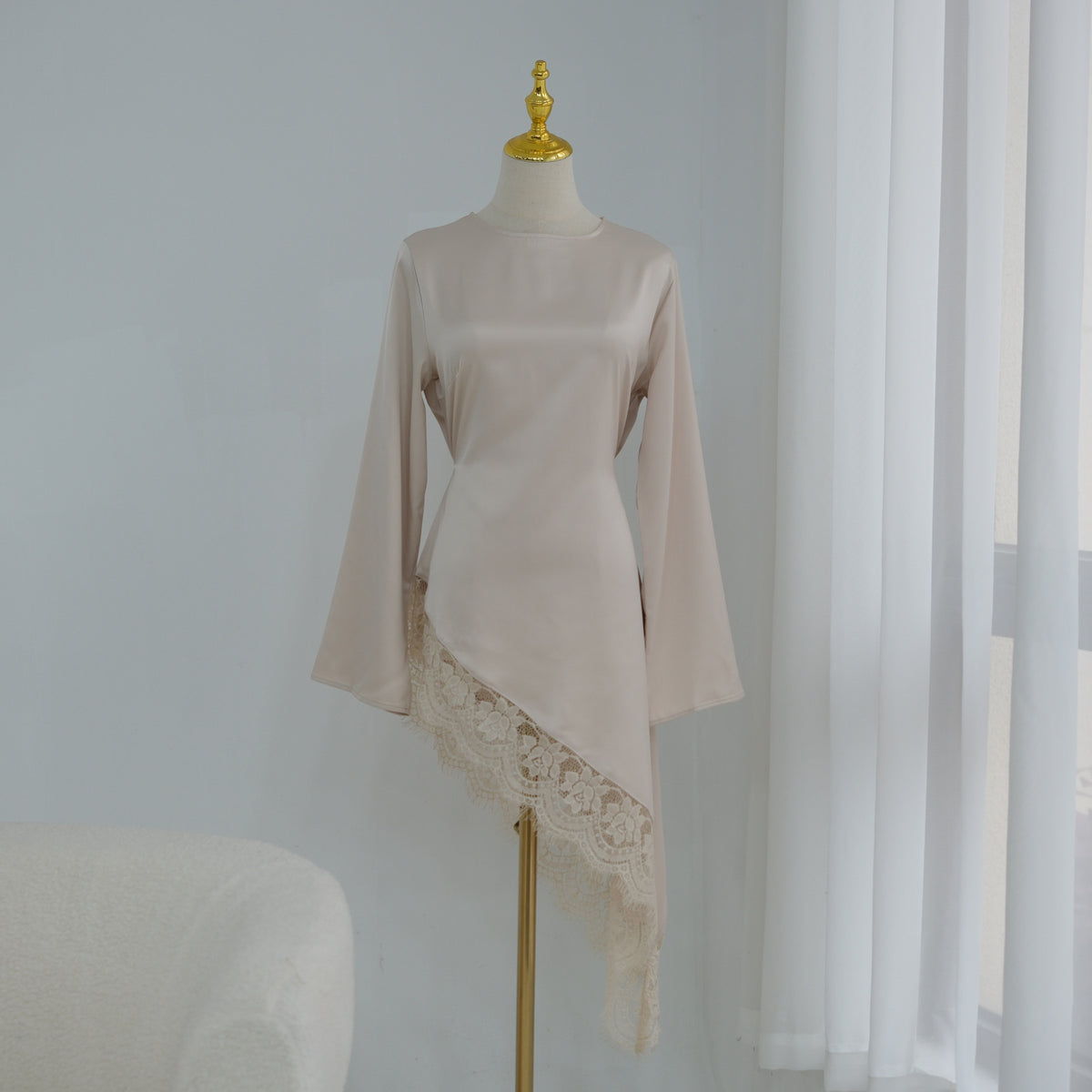 LR1180&LR1185  Back-Tie Waist-Cinched Viscose Long Sleeve Top + Skirt Set-Skirt Set - Mix & Match Set