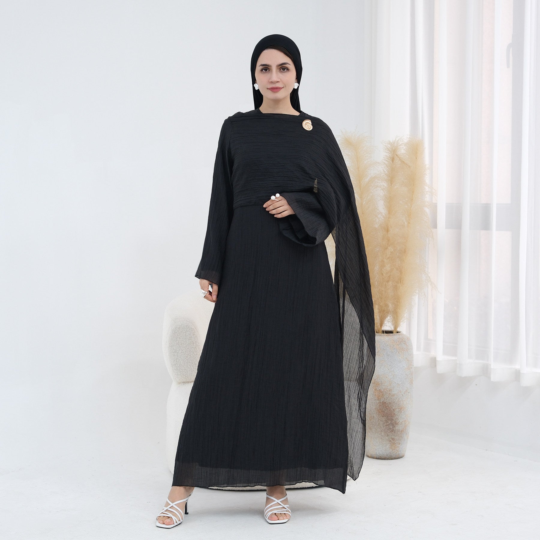 LR1088  Women's Plus Size Plain Double-Layer Ruffled Dress