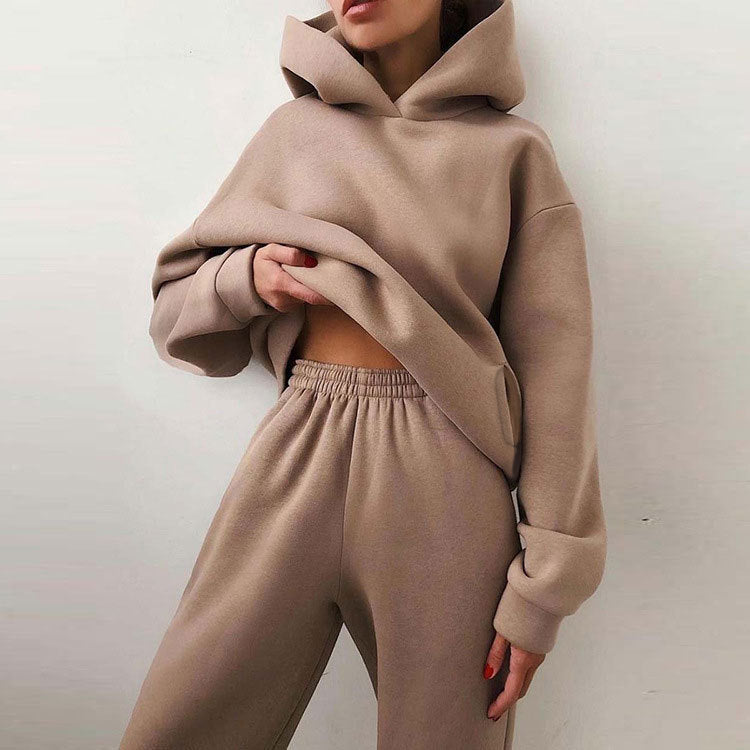 21660  Fashion Sporty Plain Hooded Sweatshirt Casual Set Abaya
