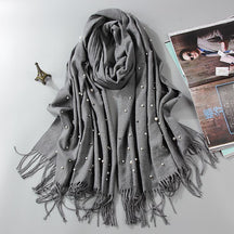 BR001  Plain Faux Cashmere Beaded Scarf