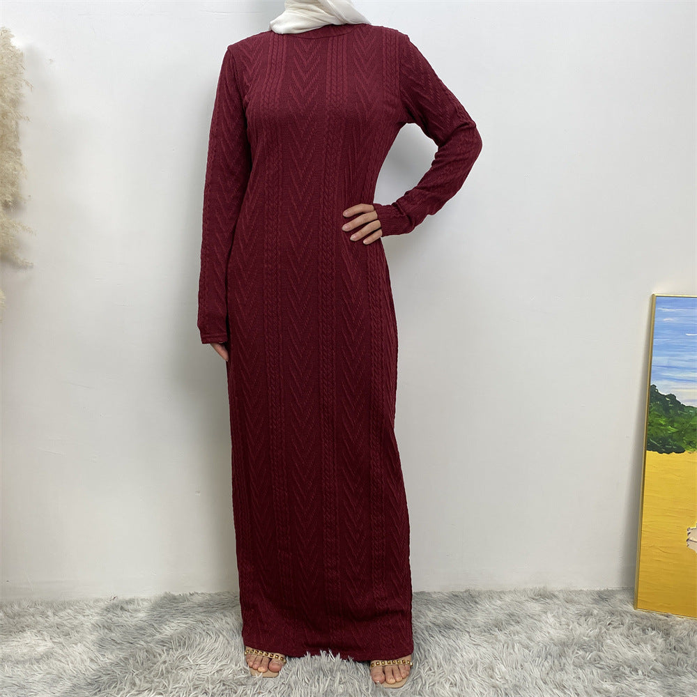 6435-1 plain Sweater base dress abaya