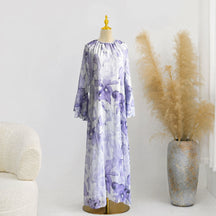 LR1338  Printed Double-Layer Chiffon Flare Sleeve Dress