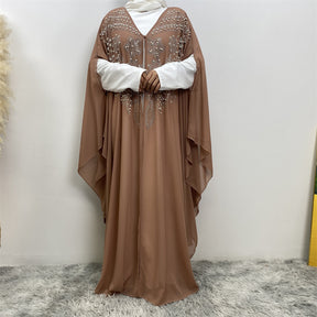 6742 plain stamping rhinestone cardigan abaya