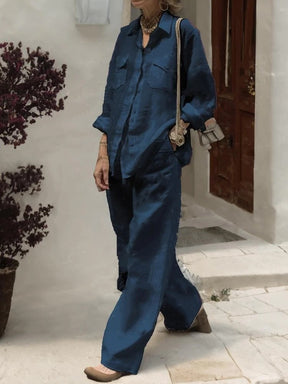 136  Women's Long Sleeve Shirt & Loose Pants Two-Piece Set for Autumn