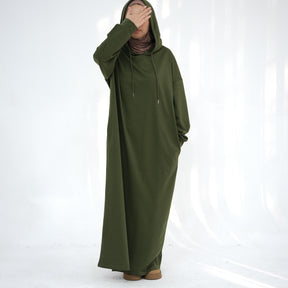 LR921  Solid color hooded sweater dress