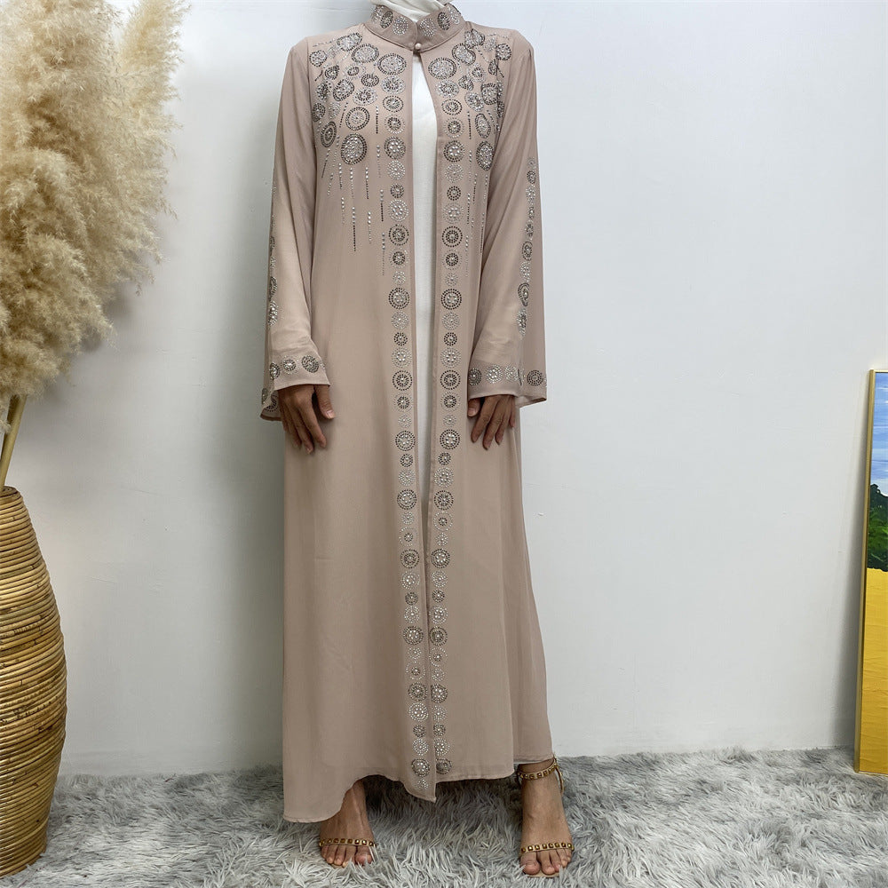 6740 stamping rhinestone muslim abaya cardigan dress