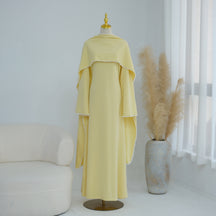 LR1167  Plain Scuba Beaded Shawl + Long Sleeve Dress Set
