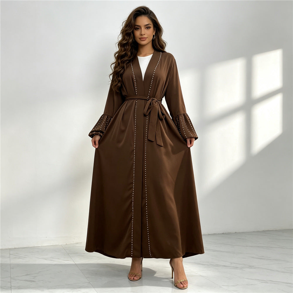 1961 abaya musulmana con cuentas de uñas lisas