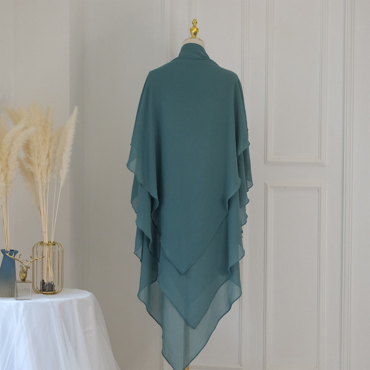 HJ909  Plain 3-Layer Polyester Prayer Hijab