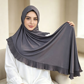 TD51-040  Plain Chiffon Pull-On Single-Layer Ruffle Hijab