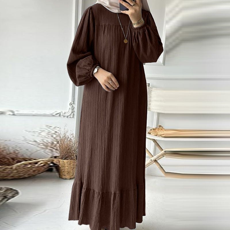 L8019  Puff Sleeve Vintage Pocket Hem Ruffle Dress