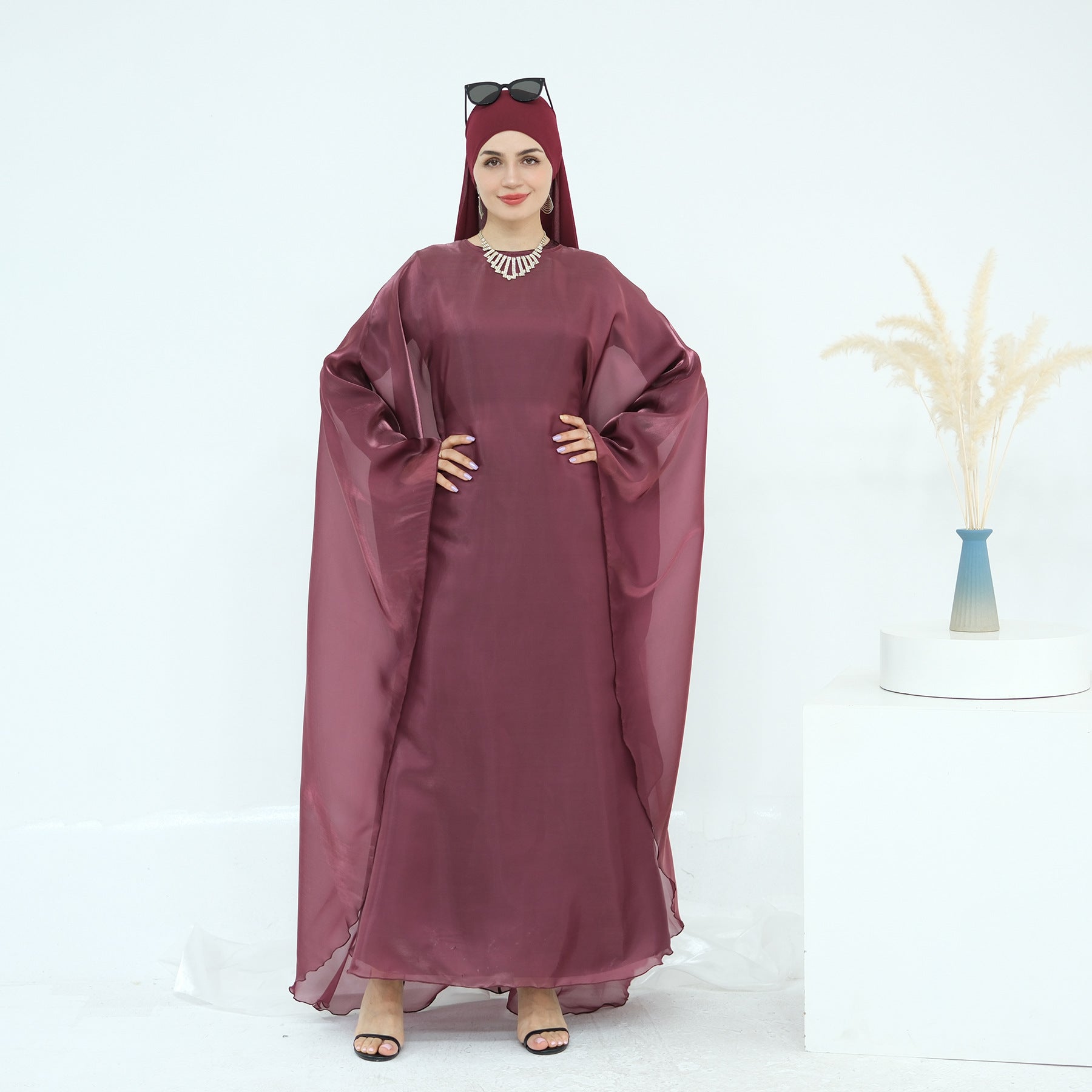 LR943+LR944  Plain elegant dress + inner + hijab set