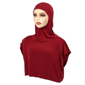 8227 Solid color one-piece hat Muslim headscarf with fake collar Pullover hat