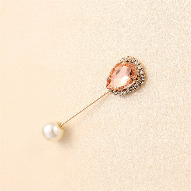55646  Crystal Brooch with Colorful Zircon Gemstones, Long Pin
