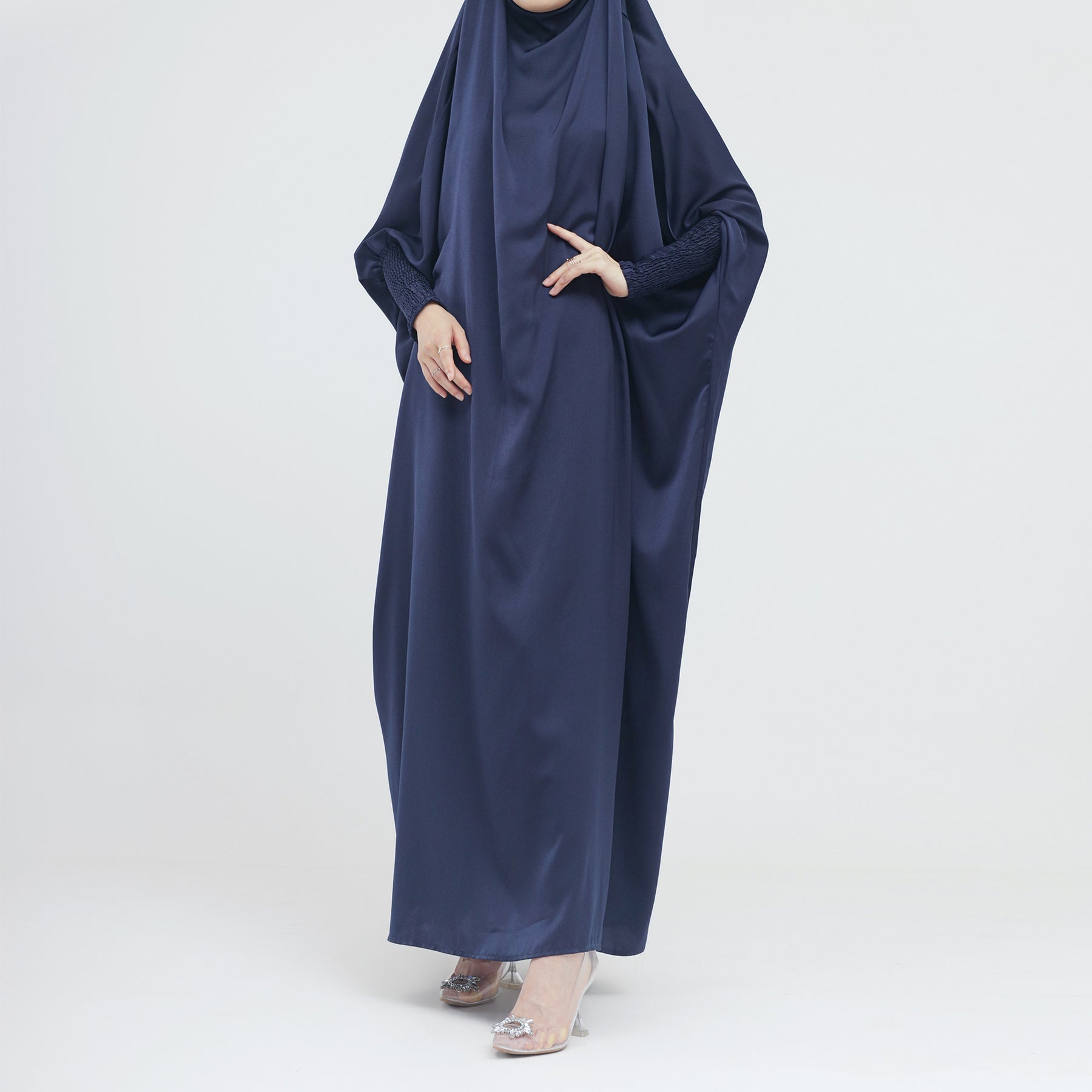 LR484   Plain plus size hijab-integrated dress