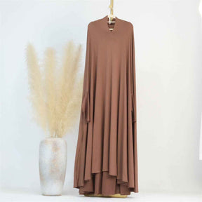 LR628  Solid Color Plus Size Dress with Flowing Batwing Sleeves