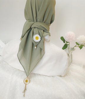 W-0036 plain pearl chiffon small daisy kerchief hijab scarf