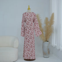 LR1324  Floral Print Plus Size Polyester Long Sleeve Dress - No Hijab