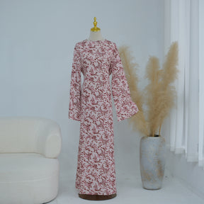 LR1324  Floral Print Plus Size Polyester Long Sleeve Dress - No Hijab