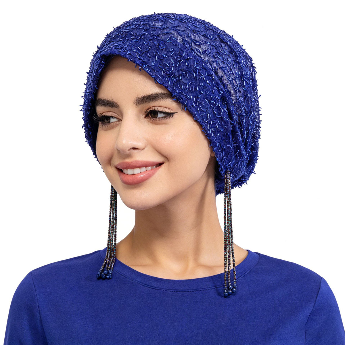 High-end boutique beaded tassels hat Polyester Hijab - Color Option