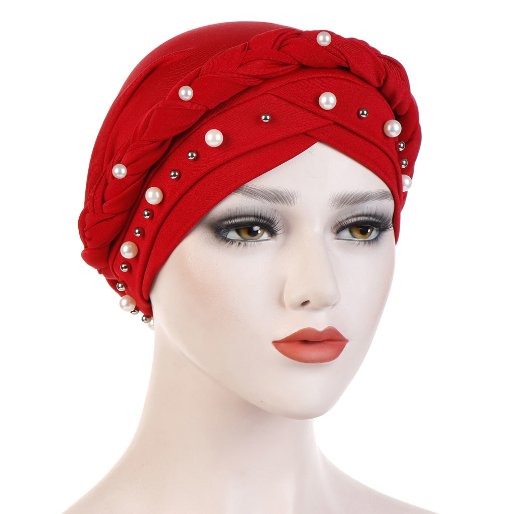 TJM-短辫大小珠 pearl hijab turban hat