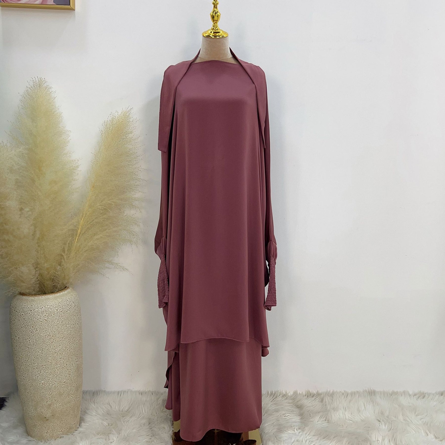 LR618  Plain Flared Abaya Dress Set - Casual Everyday Wear